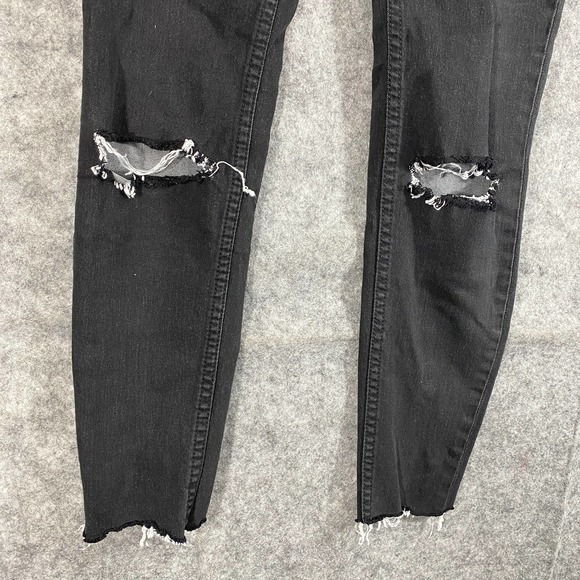 Free People Jeans 24 Black Denim Skinny Mid Rise Distressed - Picture 4 of 11